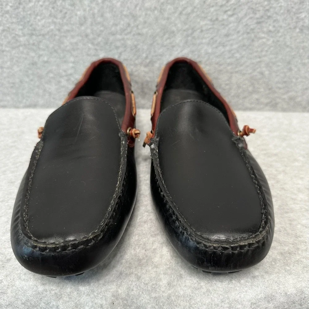 T.B. Phelps Mens Black Leather Driving Loafers Mahogany Trim Size 10.5 M 16611